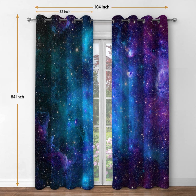 Jekeno Galaxy Blackout Curtains Outer Space Nebula Universe Starry Sky Stars Decor for Home Bedroom Living Room Grommet Window Drapes 2 Panel Set, 52"x84" - Image 2